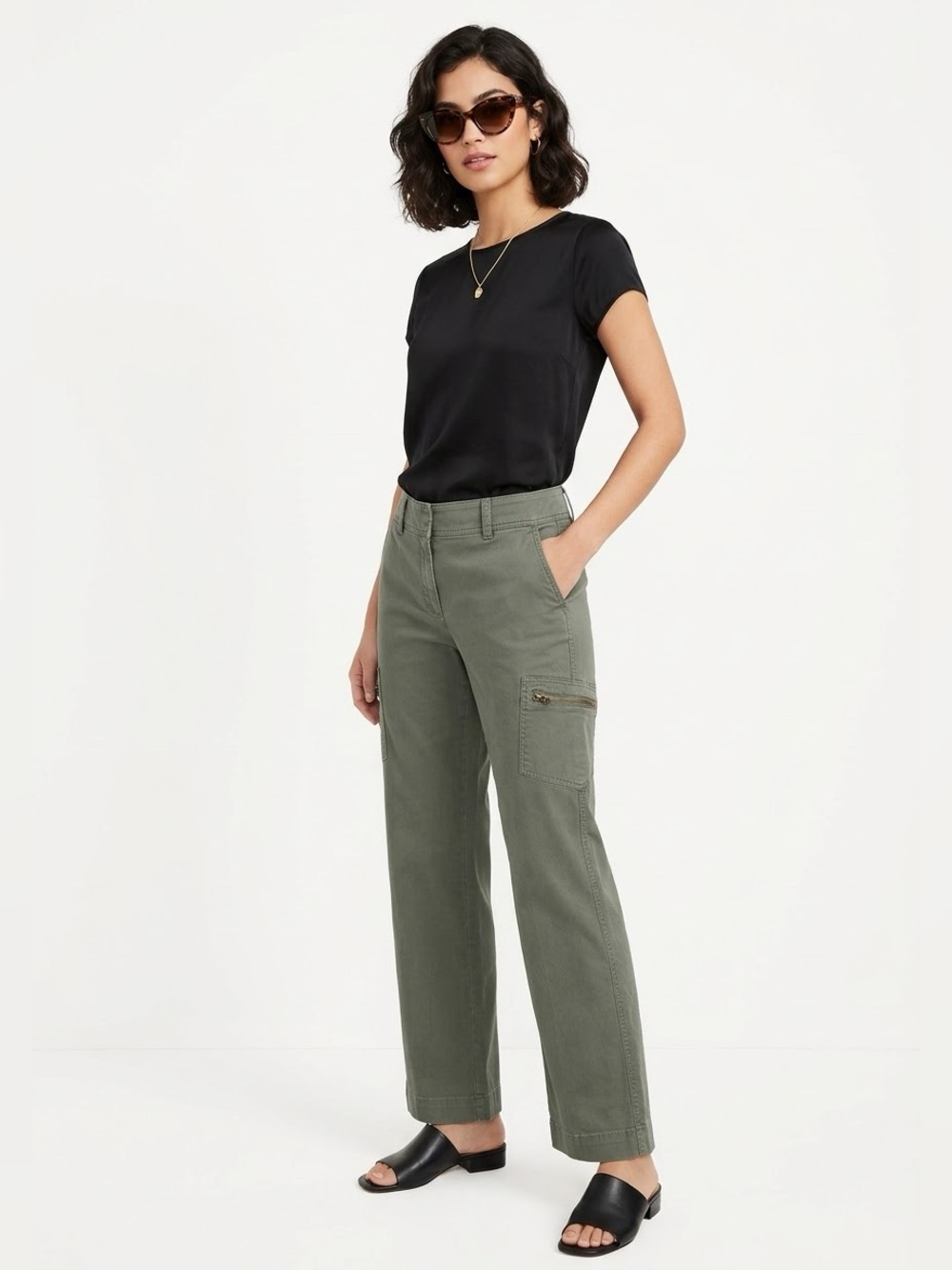 High-Rise Utility Wide-Leg Pants in Olive Green